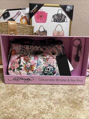 Ed Hardy Pink Floral Tattoo Key Ring NWT